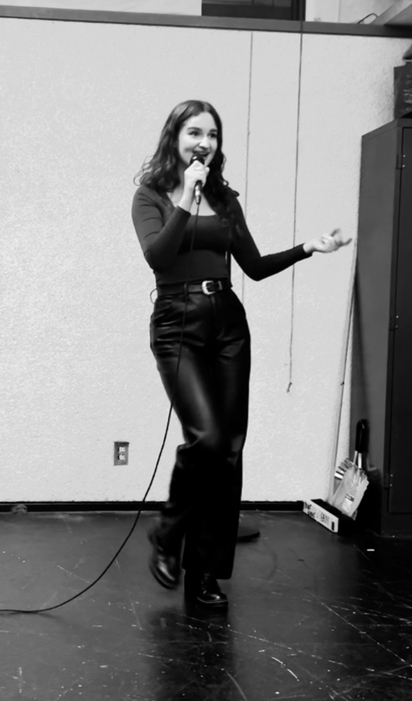 Victoria Brimble in character during a stage performance